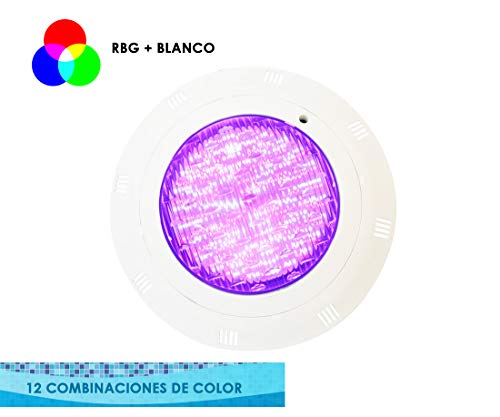 Foco de Piscina 25W LED RGB Montaje en Superficie, sin Obra - 12 Funciones de Colores - 2250 lumens {Requiere Mando a Distancia} (1 Foco + 1 Mando)