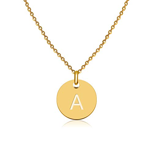 GD GOOD.designs EST. 2015 ® Collar con Letras en Oro, Colgante con Letra Inicial Redondo Chapado en Oro de 18K con Grabado en Relieve (Letra A) GD GOOD.designs EST. 2015 ® Collar con Letras en Oro, Colgante con Letra Inicial Redondo Chapado en Oro de 18K con Grabado en Relieve (Letra A)