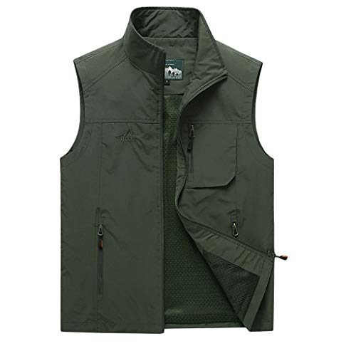 HLD 2019 Nuevo chaleco de ocio for hombre, de verano, multibolsillo, chaqueta de color sólido sin mangas, chaleco extra rápido for hombre. Chalecos (Color : Army Green, Size : XL)