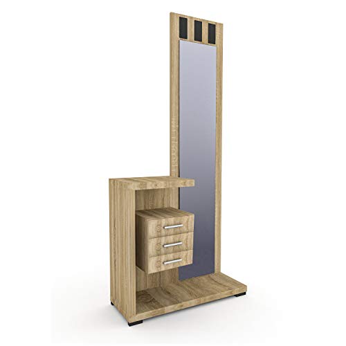 HomeSouth - Recibidor con Espejo y Tres cajones, Mueble de Entrada Acabado en Cambria, Modelo Prisma, Medidas: 75 x 85 x 27,9 cm de Fondo