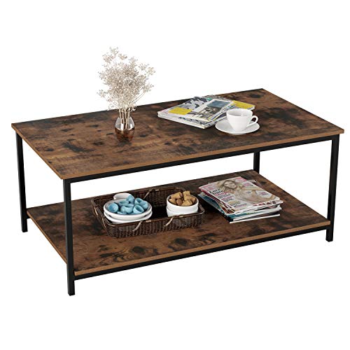 Homfa Mesa de Centro Mesa Auxiliar Salón Mesa de Café Mesa Metálica y Madera con 2 Niveles Negro y Vintage 108x52x45cm Homfa Mesa de Centro Mesa Auxiliar Salón Mesa de Café Mesa Metálica y Madera con 2 Niveles Negro y Vintage 108x52x45cm
