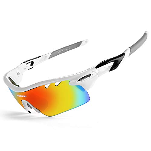 INBIKE Gafas De Sol Polarizadas Para Ciclismo Con 5 Lentes Intercambiables UV400 Y Montura De TR-90, Gafas Para MTB Bicicleta Montaña 100% De Protección UV(Blanco)
