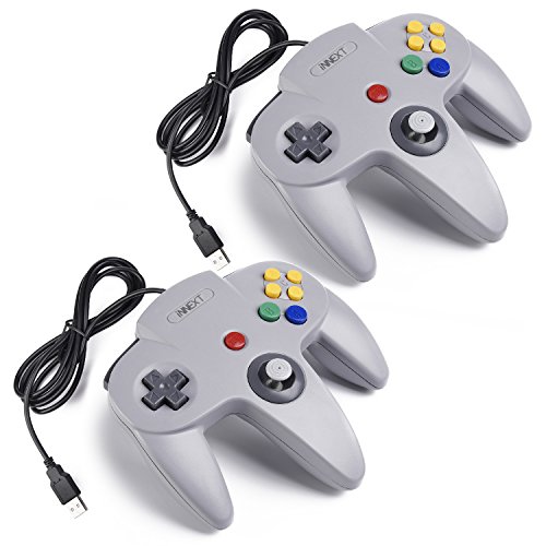 iNNEXT 2 Pack Classic N64 Retro USB Controller Gamepad Joystick para PC y MAC (Gris)