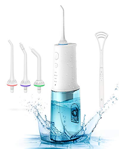 Irrigador Bucal Portátil de 330ml iTeknic Irrigador Dental Portátil Profesional USB Recargable con 4 Modos 4 Boquillas Impermeable IPX7 para Higiene Dental Limpieza Dental Ideal para Viaje