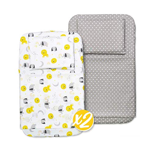 Juego Completo Sabanas Minicuna Colecho 50x83cm | 2 Sabanas Bajeras + 2 Protector Colchon Impermeable + 2 Sabanas + 2 Funda de Almohada | Para Next2Me Ibaby Kinderkraft | Algodon Organico Cert OEKOTEX