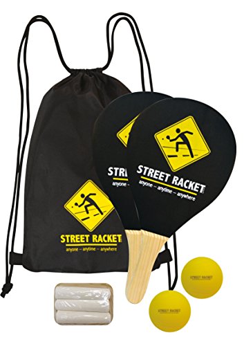 Juego de Raquetas Street Racket, 2 Raquetas de Madera, 2 Pelotas de Softball, Marcador de Calle para Marcar el Campo de Juego, en una Bolsa