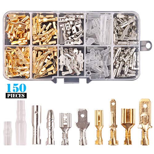 Kinstecks ​​150PCS 2.8mm 4.8mm 6.3mm Terminales de Crimpado Conectores 3.9mm Kit de conectores de bala Macho y hembra Conector de terminal de crimpado de pala