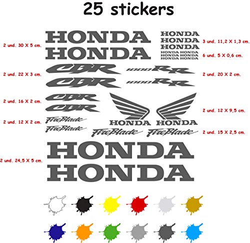 Kit Pegatina Adhesivo Vinilo 7 a/ños Troquelado Compatible con Honda CBR 1000 RR Contiene 25 Pegatinas Gris Oscuro