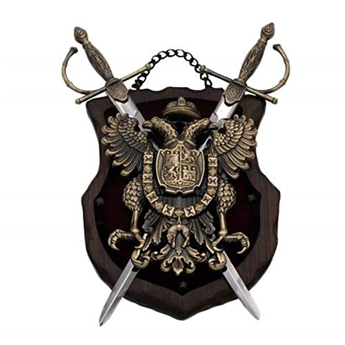 Kolser PANOPLIA Águila Bicéfala | Artículo Decorativo de Ornamento. Madera. Metal en Color Bronce. 46-624FB