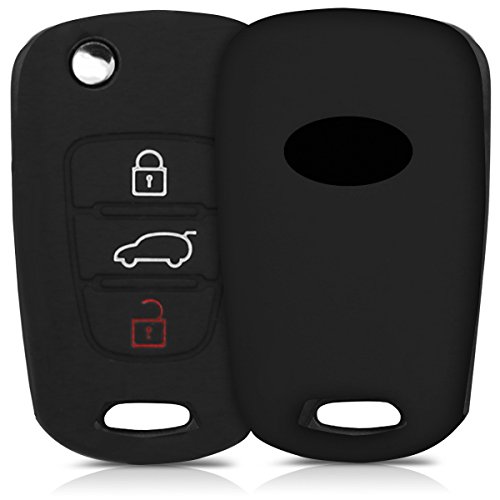 kwmobile Funda de Silicona Compatible con Llave Plegable de 3 Botones para Coche Hyundai - Carcasa Suave de Silicona - Case Mando de Auto Negro