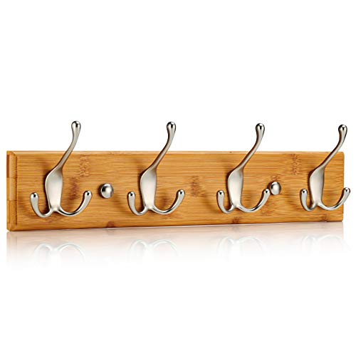 LARHN Perchero Pared Madera - 4 Colgadores Triples Montados en Tablero de Bambú – 42 cm LARHN Perchero Pared Madera - 4 Colgadores Triples Montados en Tablero de Bambú – 42 cm