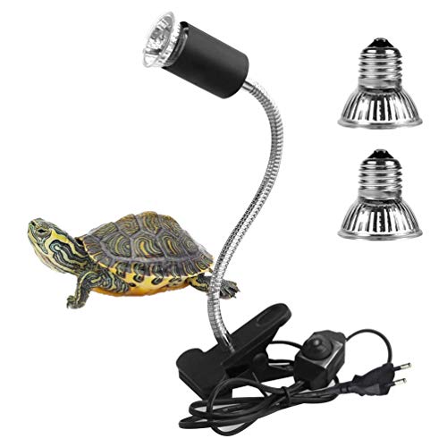 LEDGLE Lámpara para Tortuga, Lámpara de Calor de Reptil, UVA UVB, Dos Basking Iluminación de Calor de 25W y 50W, Pinza Giratoria de 360 Grados, Lámpara para Tortuga, Lagartos, Serpientes, Camaleones