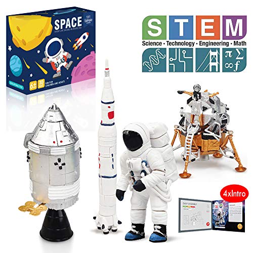 Lehoo Castle Juguetes de construcción para niños, Kits de construcción de Bricolaje Educativo Stem con Astronauta, Cohete, cápsula Espacial y Lunar Lander, Juguete Espacial para niños