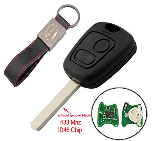 Llave para Peugeot con Tarjeta Electrónica – 2 Botones para 307 207 Citroen C1 C2 C3 (ID46 433 MHz Chip) Transponder Mando a Distancia Coche con Llavero KASER