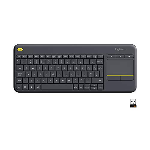 Logitech K400 Plus Teclado Inalámbrico con Touchpad para Televisores Conectados a PC, Teclas Especiales Multi-Media, Windows, Android, Ordenador/Tablet, Disposición QWERTY Español, color Negro