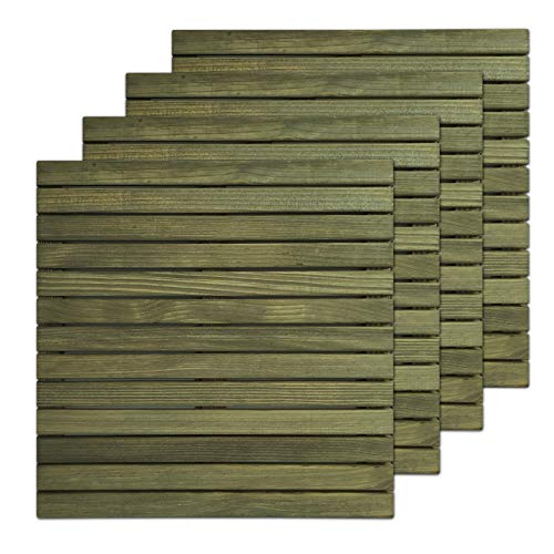 Loseta rígida en madera de Pino Melix con tratamiento Lasur Verde (Riesgo III), lamas lijadas y cepilladas - Suelo exterior (Pack de 4 unidades)