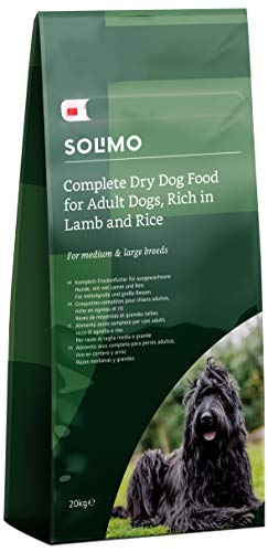 Marca Amazon - Solimo - Alimento seco completo para perro adulto rico en cordero y arroz, 1 Pack de 20 kg Marca Amazon - Solimo - Alimento seco completo para perro adulto rico en cordero y arroz, 1 Pack de 20 kg
