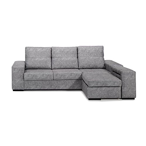 Mueble Sofa con ChaiseLongue, Arcon abatible, Tres plazas, Color Gris, cheslong ref-90