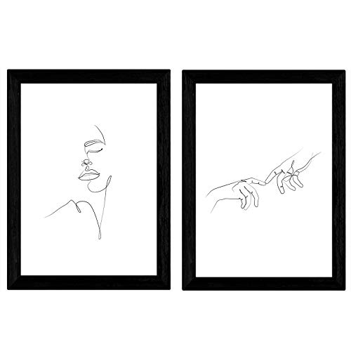 Nacnic Set de 2 láminas de Dibujos con un Solo Trazo Manos de Hombre y Rostro de Mujer. Posters con una Sola Linea. Tamaño A3 sin Marco