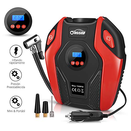 Oasser Compresor de Aire Eléctrico Portátil Bomba de aire Eléctrico Hinchador Portátil Alimentado a 12v con Pantalla LCD y luz LED 150psi Apto para Hinchar Neumáticos de Moto Coche y Bicicleta Oasser Compresor de Aire Eléctrico Portátil Bomba de aire Eléctrico Hinchador Portátil Alimentado a 12v con Pantalla LCD y luz LED 150psi Apto para Hinchar Neumáticos de Moto Coche y Bicicleta