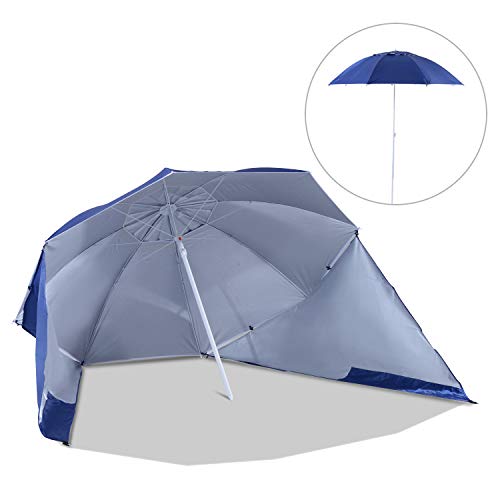 Outsunny Sombrilla de Playa con Paneles Laterales Tipo Tienda Parasol para Protección de Rayos UV Φ210x222cm Azul