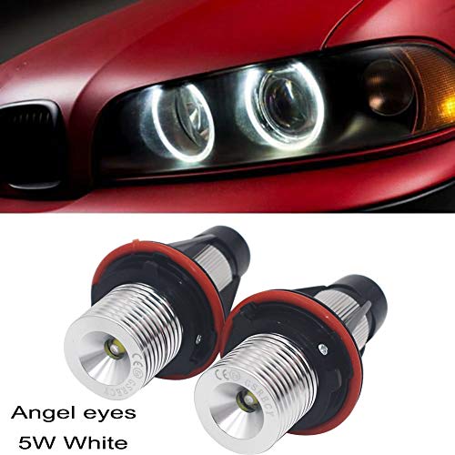 Pack de 2 Ricoy de 5 W para E39, E53, E60, E61, E64, E65, E66, E87, X3, X5. LED “Angel Eye” con marcador de halo de anillo y luz lateral blanca con bombilla LED.