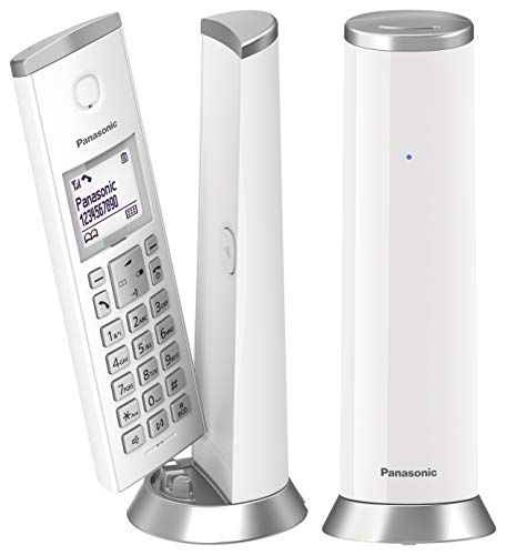 Panasonic KX-TGK212 - Teléfono fijo inalámbrico de diseño Dúo (LCD, identificador de llamadas, agenda de 50 números, bloqueo de llamada, modo ECO), Blanco,TGK21 Duo