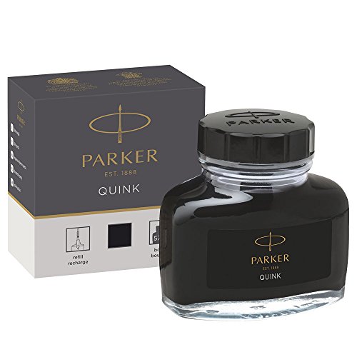 Parker tintero de tinta líquida Quink para plumas estilográficas, 57 ml, en caja, color negro Parker tintero de tinta líquida Quink para plumas estilográficas, 57 ml, en caja, color negro