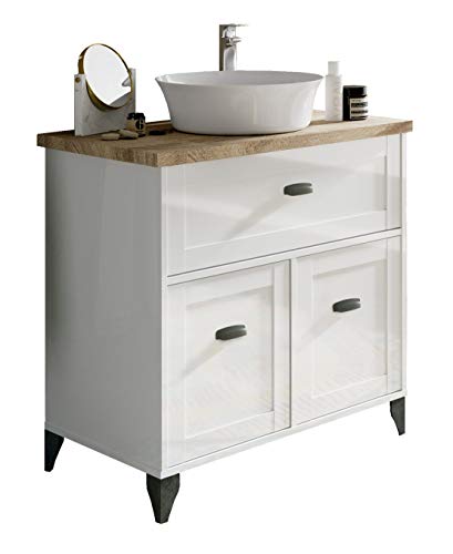 Pitarch Mueble baño Vintage Cottage Color Blanco y Cambrian con Lavabo encimera cerámico 82x47 Sin Espejo