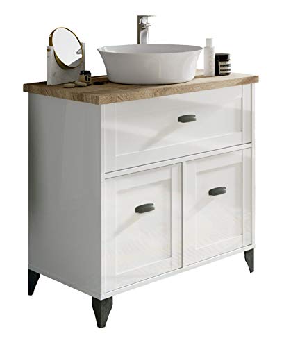Pitarch Mueble baño Vintage Cottage Color Blanco y Cambrian con Lavabo encimera cerámico 82x47 Sin Espejo Pitarch Mueble baño Vintage Cottage Color Blanco y Cambrian con Lavabo encimera cerámico 82x47 Sin Espejo