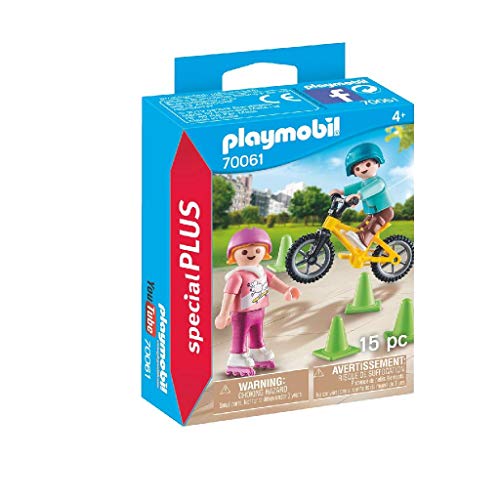 PLAYMOBIL- Special Plus Especial Niños Bici y Patines, Color carbón (70061)