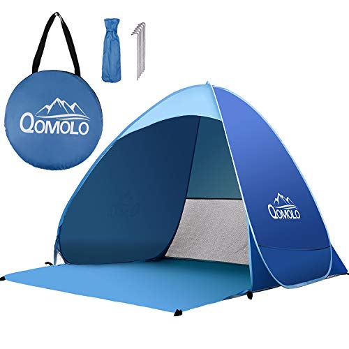 Qomolo Pop Up Tienda De Playa, 2-3 Personas Portátil Tiendas instantáneas Automática Tiendas de Campaña Anti-UV 50+ Protección Solar para Parque Acampar Al Aire Libre Vacaciones en la Playa