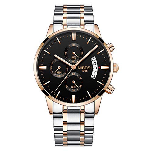 Relojes Hombre Cronógrafo Reloj de Pulsera Calendario con Correa de Acero Inoxidable Elegante, Oro Rosa-Plateado Relojes Hombre Cronógrafo Reloj de Pulsera Calendario con Correa de Acero Inoxidable Elegante, Oro Rosa-Plateado