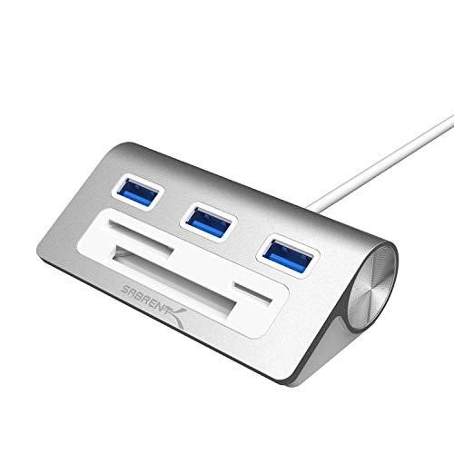 Sabrent Concentrador de USB 3.0 Premium con 3 puertos de aluminio con con lector multitarjetas (cable de 12") para iMac, MacBook, MacBook Pro, MacBook Air, Mac Mini o PC (HB-MACR)