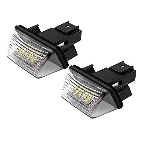 Safego Luz de matrícula LED para Coche Lámpara Número Placa Luces 3014 SMD 6000K Xenón Blanco para Peu-geot 206 207 306 307 308 406 407 5008 Partner etc, 2 Piezas, 1 año de Garantía