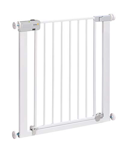 Safety 1st Auto Close Barrera seguridad niños, Barrera escalera bebé y perros, cierre automatico ultra seguro, 80 cm hasta 136 cm con extensiones, color blanco