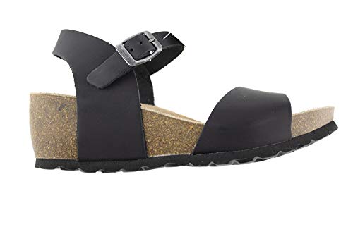 Sandalias de Verano para Mujer, Piel Sprinter Negro, Planta Bio Acolchada, tacón de 5.5 cm y Piso en Cuña, Nº 38. Temporada 2020, Fabricado en España. (Ref: 1519-negro 38)