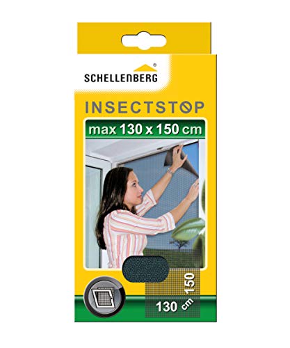 Schellenberg 50715 Mosquitera de protección para ventanas, lavable, Montaje rápido y sencillo desde el interior, sin taladros, Incluye banda de fijación, Antracita, Max. 130 x 150 cm