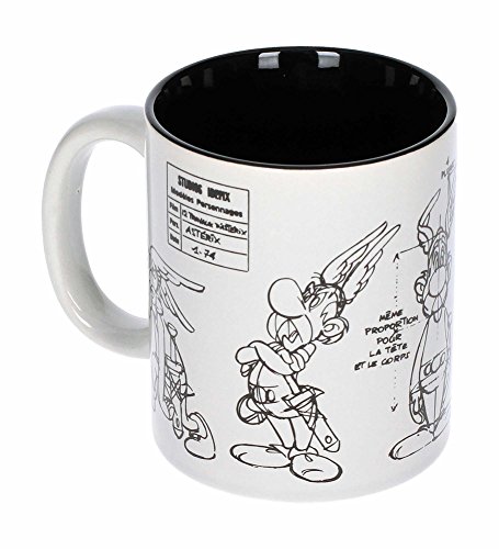 SD Toys Asterix Taza con Diseño Boceto Personaje, Cerámica, Blanco y Negro, 10x14x12 cm