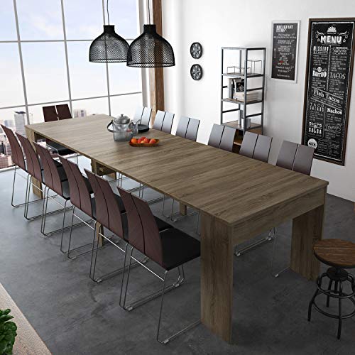 SelectionHome - Mesa de Comedor Consola Extensible hasta 301 cm, Acabado Roble Oscuro, Medidas Cerrada: 90x49x75 cm de Alto