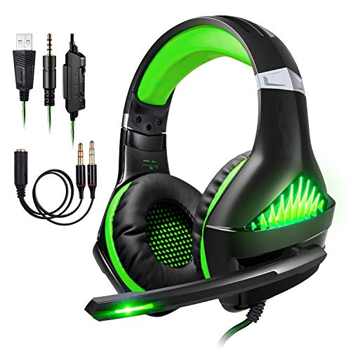 ShinePick Cascos para Xbox One, Auriculares Gaming PS4 con Micrófono Graba Tu Voz 3.5mm Puerto Compatible con Xbox One PC Laptops y Otros Equipos(Verde)