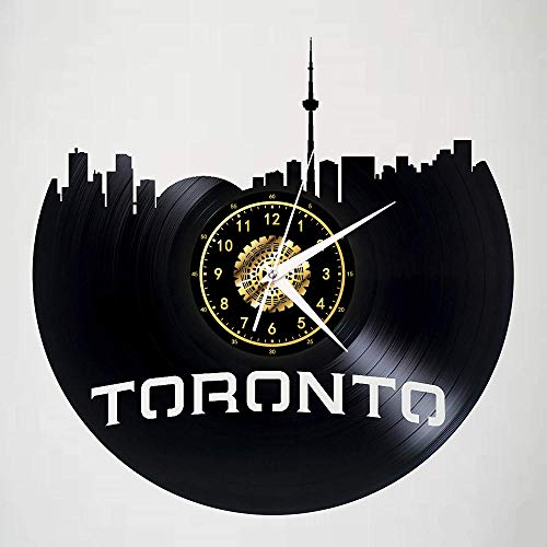 SKYTY Reloj de Pared de Vinilo Toronto Zenith Building-Sky Dome - Retro Atmosphere Silhouette Record Handmade Gift Cool Home Art Decor No led 12 Inch