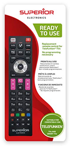 Superior Electronics SUPTRB016 Telefunken Replacement, Mando de Repuesto Universal Compatible con Todos los televisores y Smart TV de Marca Telefunken, Listo para Usar, no Requiere programación Superior Electronics SUPTRB016 Telefunken Replacement, Mando de Repuesto Universal Compatible con Todos los televisores y Smart TV de Marca Telefunken, Listo para Usar, no Requiere programación