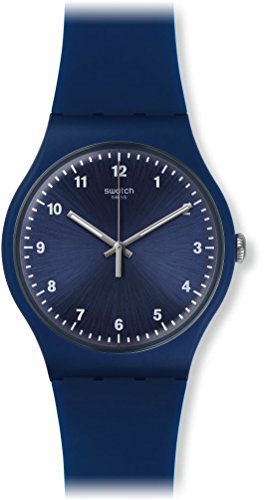 Swatch Unisex 43 mm Blue Silicone Band Plastic Case Swiss Quartz Analog Watch suon116