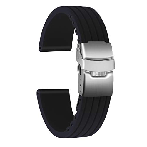 Ullchro Correa Reloj Calidad Alta Recambios Correa Relojes Caucho Stripe Pattern - 16mm, 18mm, 20mm, 22mm, 24mm Silicona Correa Reloj con Acero Inoxidable Hebilla desplegable (22mm, Negro) Ullchro Correa Reloj Calidad Alta Recambios Correa Relojes Caucho Stripe Pattern - 16mm, 18mm, 20mm, 22mm, 24mm Silicona Correa Reloj con Acero Inoxidable Hebilla desplegable (22mm, Negro)