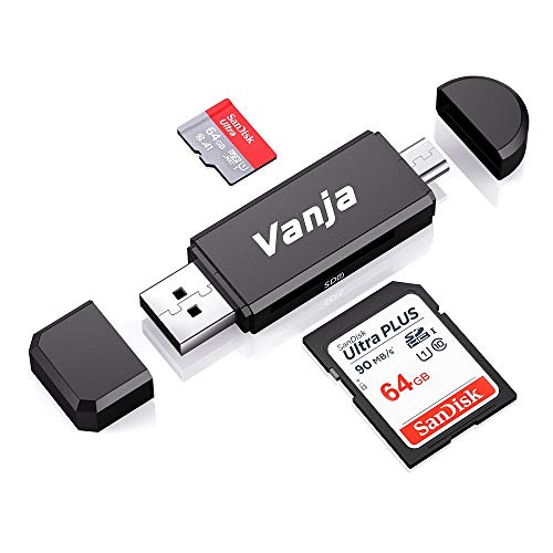 Vanja Lector Tarjeta de Memoria SD/Micro SD, Adaptador Micro USB OTG y Lector de Tarjetas USB 2.0 para Computadora/Laptop/Tableta y Teléfono Inteligente con Función OTG Vanja Lector Tarjeta de Memoria SD/Micro SD, Adaptador Micro USB OTG y Lector de Tarjetas USB 2.0 para Computadora/Laptop/Tableta y Teléfono Inteligente con Función OTG