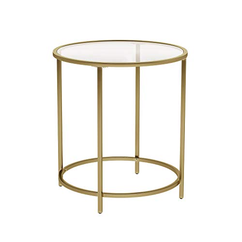 VASAGLE Mesa Auxiliar Redonda, Mesita de Noche de Cristal con Marco de Metal Dorado, Mesa de Centro Pequeña, para Salón, Balcón, Robusto y Estable, Decorativo, Dorado LGT20G VASAGLE Mesa Auxiliar Redonda, Mesita de Noche de Cristal con Marco de Metal Dorado, Mesa de Centro Pequeña, para Salón, Balcón, Robusto y Estable, Decorativo, Dorado LGT20G