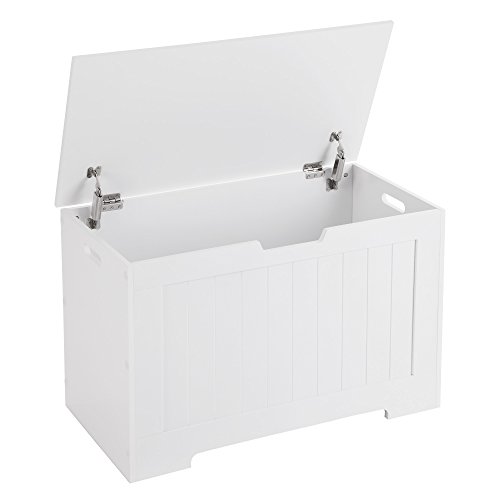 VASAGLE Taburete de Almacenamiento Banco con Zapatero Caja para Juguetes Taburete para Cama Gran Capacidad Tablero MDF Blanco LHS11WT