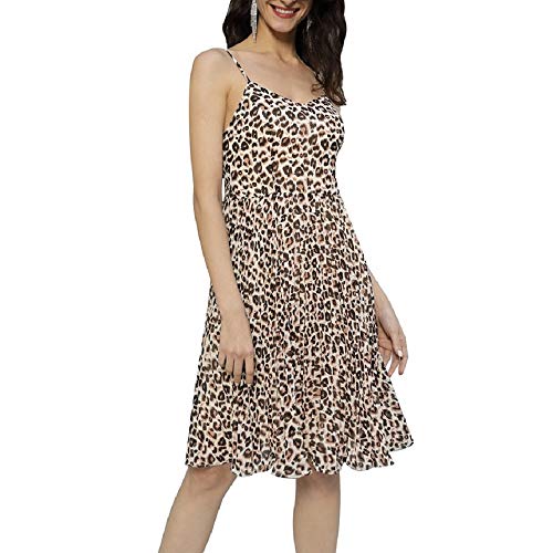 Vestido de Verano de Mujer con Tirantes Vestido de una línea de Cuello en V Ajustable Elegante Leopardo Sexy S CLS02450-2