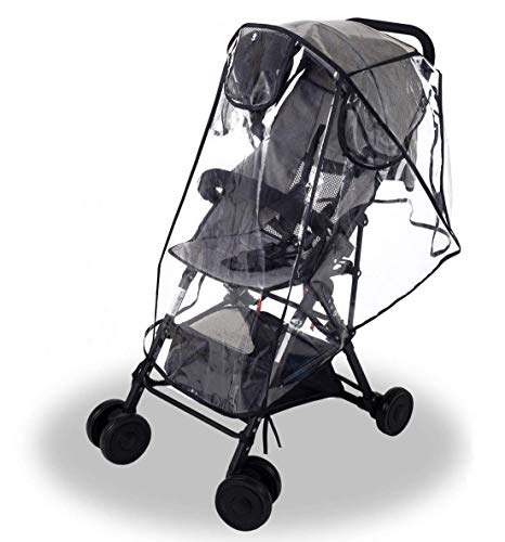 Wemk Protector de Lluvia para Silla de Paseo, Cubierta de Lluvia para Cochecitos, con 3 Ventanas de Ventilación, Transparente Burbuja de Lluvia de Material de EVA - Tamaño Grande